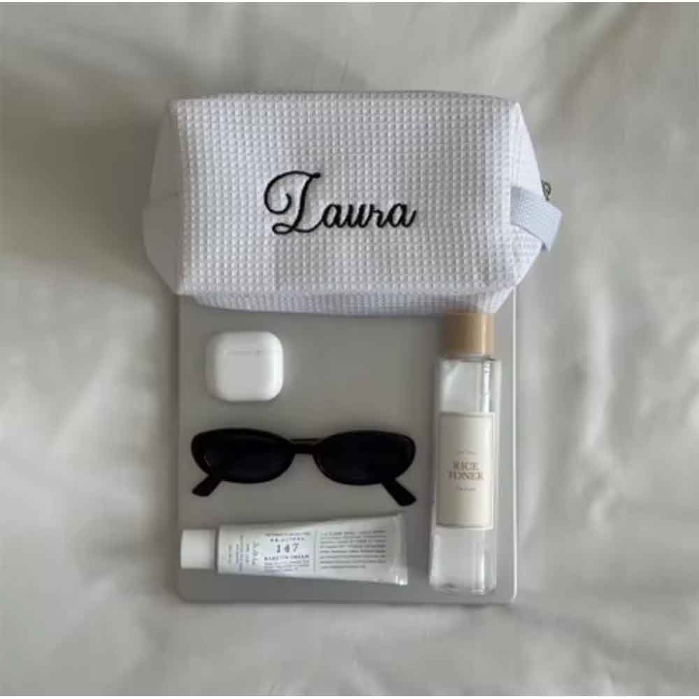 Makeup Beauty House - Personalizowana, luksusowa kosmetyczka z bawełny wafelkowej,